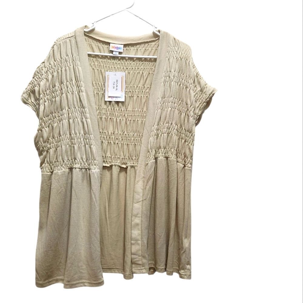 NEW LuLaRoe Kailyn Short Sleeve Smocked Cardigan Size XL Cream Office Casual